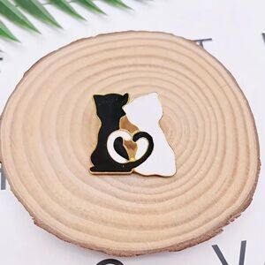 3/$25 Two Cats Making a Heart Shape With Their Tails Happy Love Black White Gold